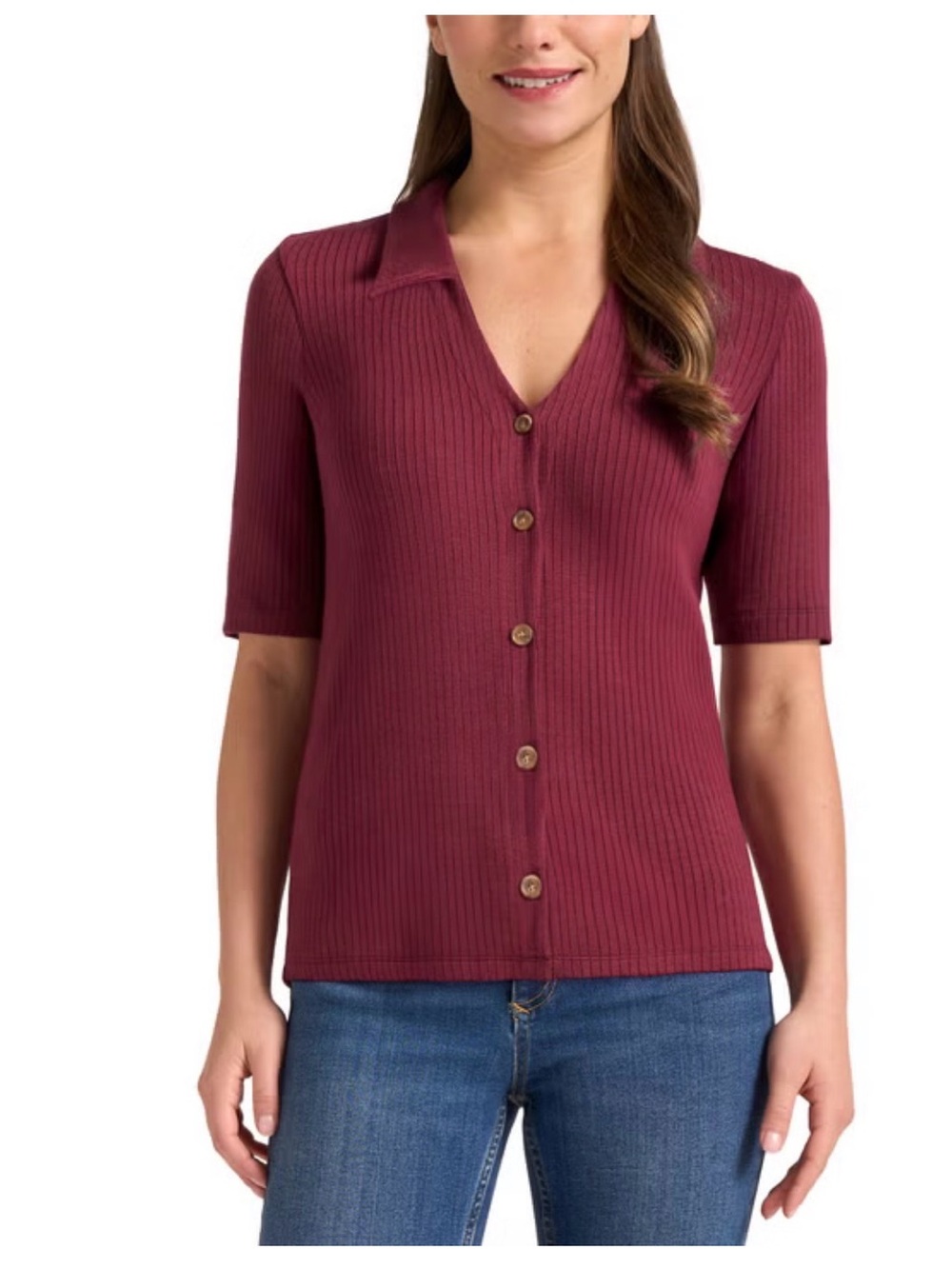 Matty M Women's Ribbed Button Front Top